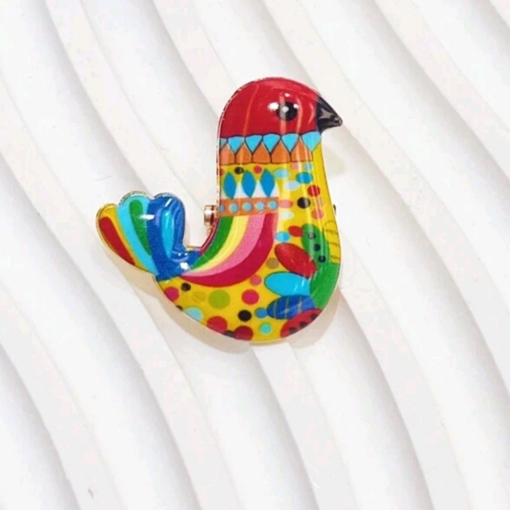 Vibrant Colorful Pretty Little Bird Brooch New!